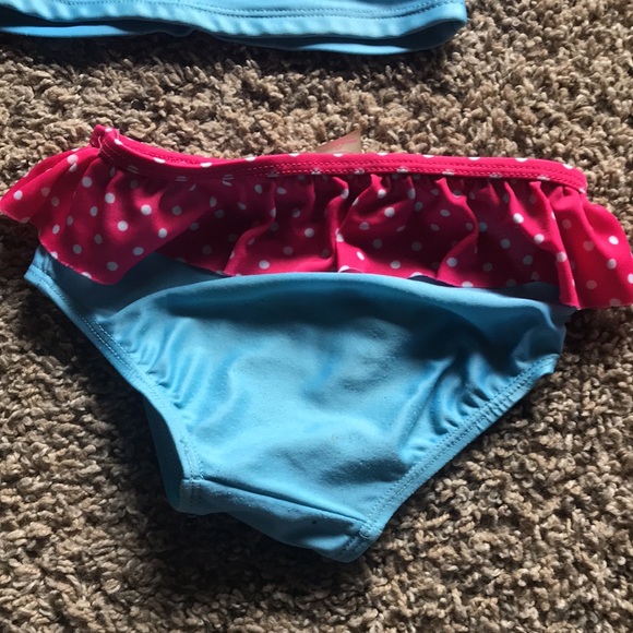 Hello Kitty 2 Piece Blue & Pink Polka Dot Ruffled Swimming Suit - Picture 6 of 9